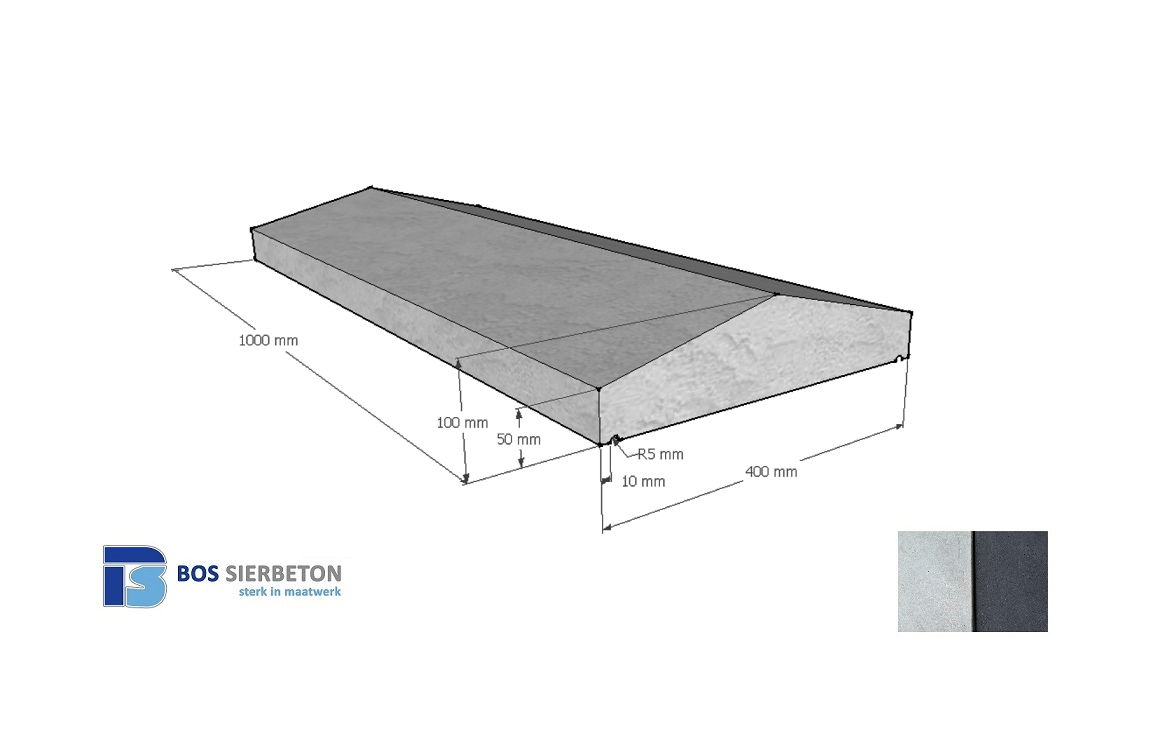 Muurafdekker 40 cm breed 5 tot 10 cm hoog