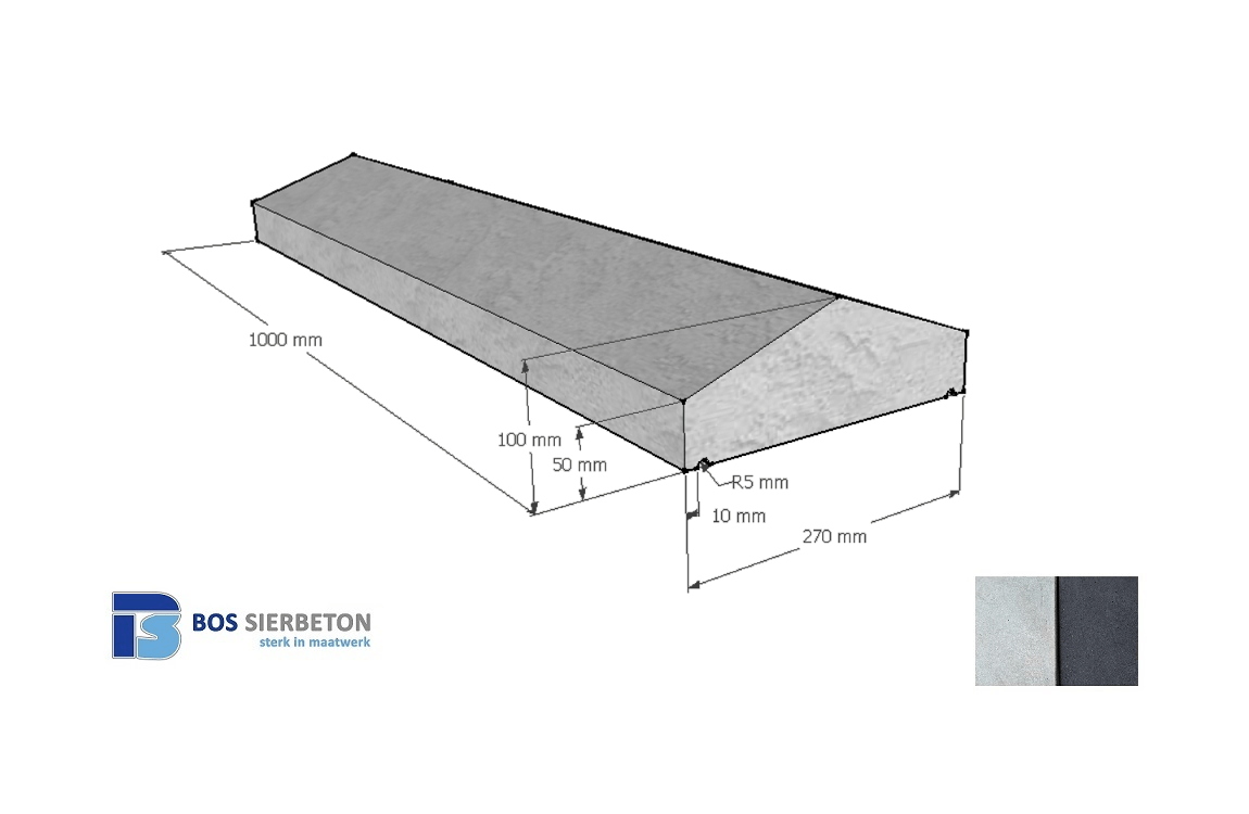 Muurafdekker 27 cm breed 5 tot 10 cm hoog
