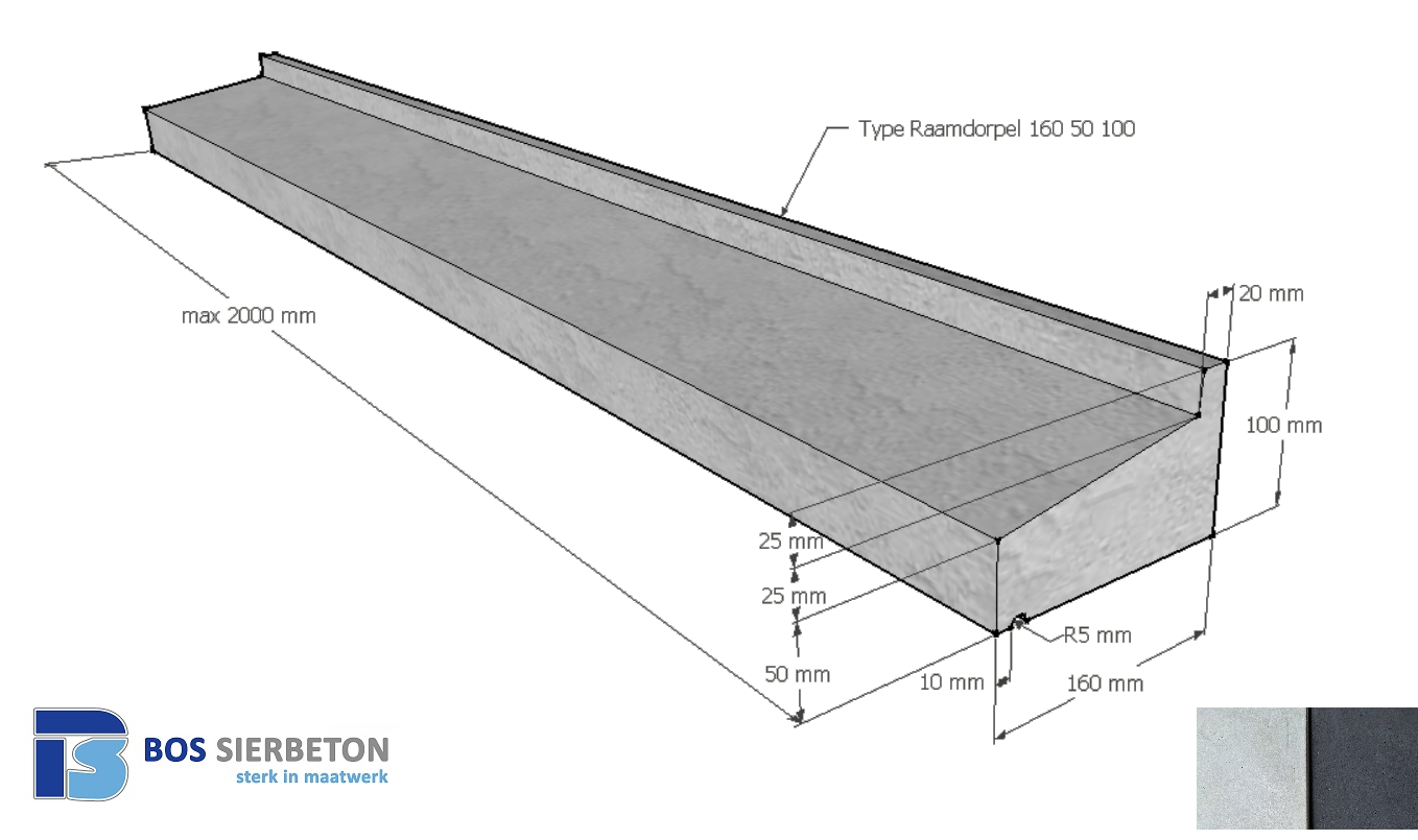Raamdorpel 160 x 50 / 100 mm