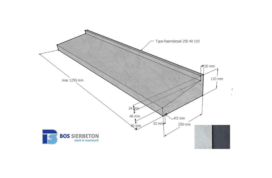 Raamdorpel 250 x 40 / 70 mm