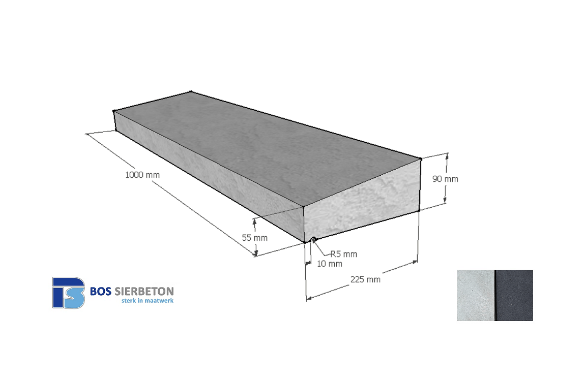 Muurafdekker 1 zijdig 22.5 x 5.5/9 x 100 cm