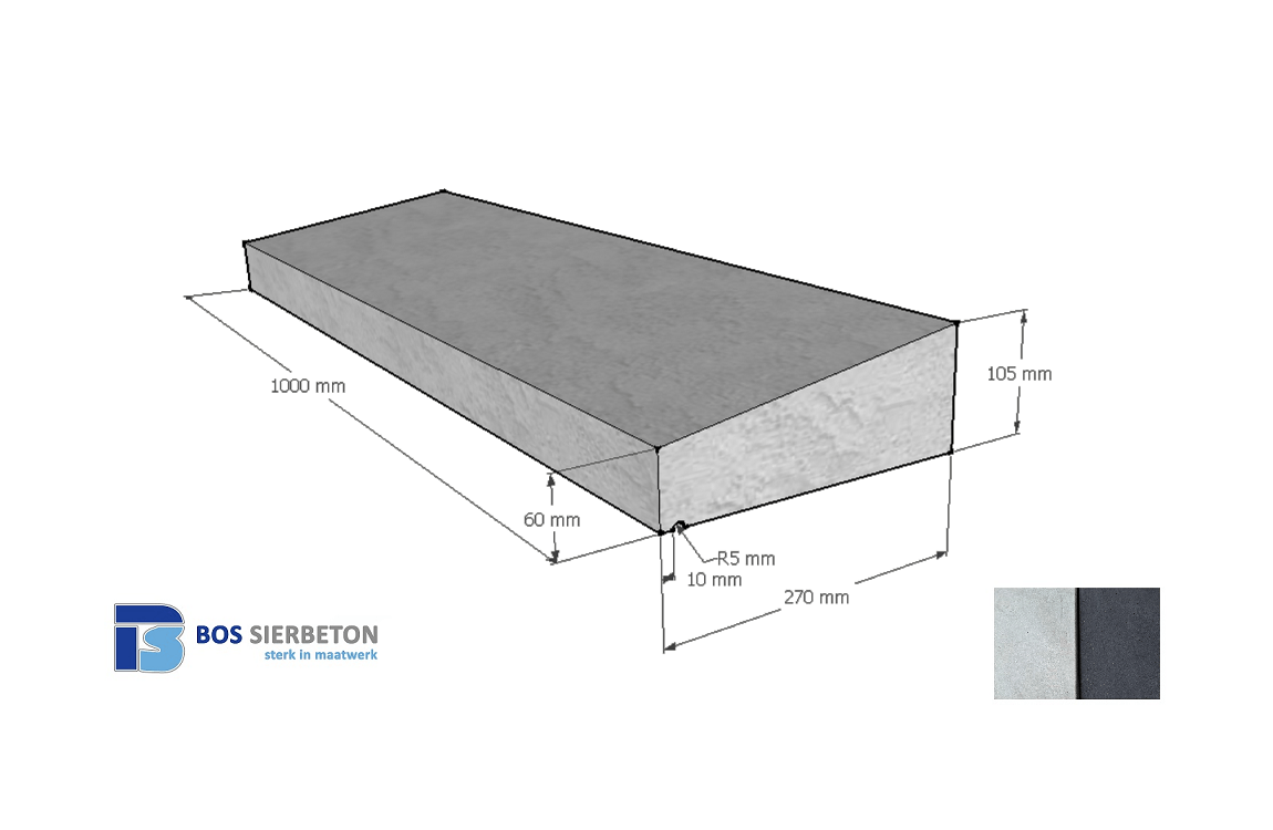 Muurafdekker 1 zijdig 27 x 6/10.5 x 100 cm