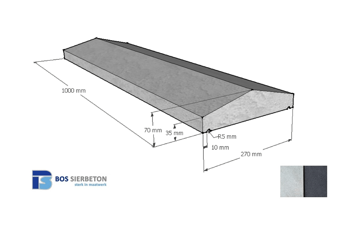 Muurafdekker 27 cm breed 3.5 tot 7 cm hoog