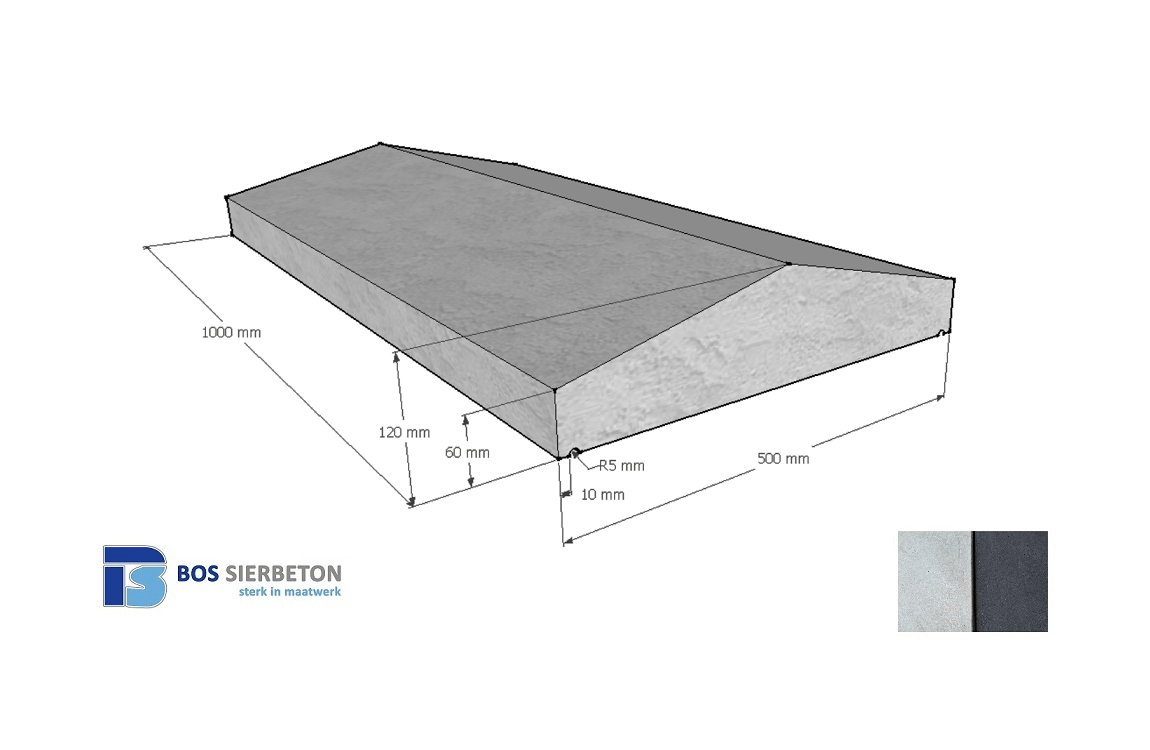 Muurafdekker 50 cm breed 6 tot 12 cm hoog