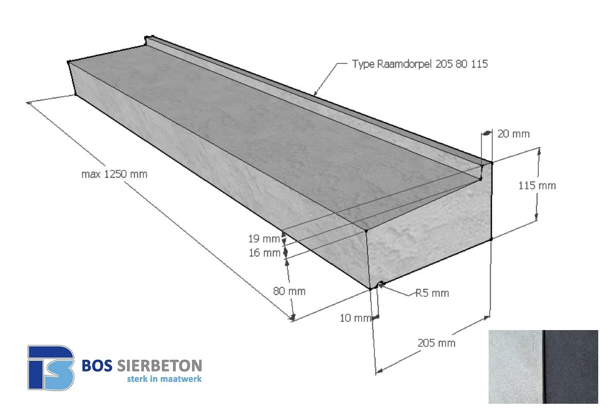 Raamdorpel 205 x 80 / 115 mm
