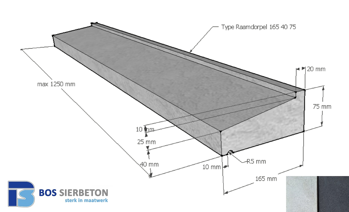 Raamdorpel 165 x 40 / 75 mm